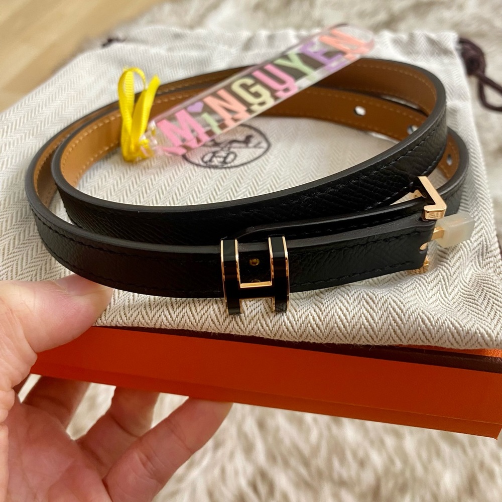 Hermes Epsom Black H Pop Belt Rose Gold HW